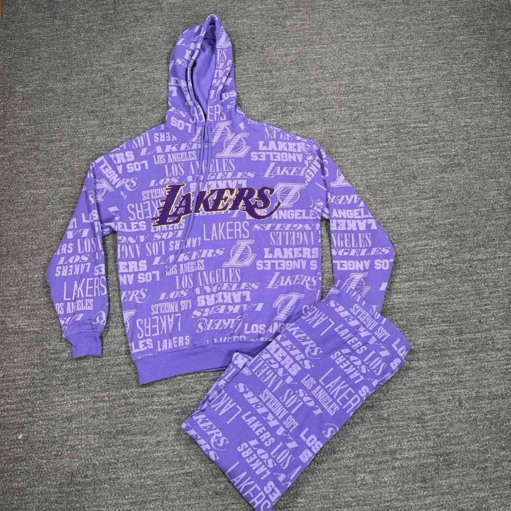 NBA Lakers Sweatsuit Women XS Purple Wide Leg Hoodie AOP Set Basketball Sporty